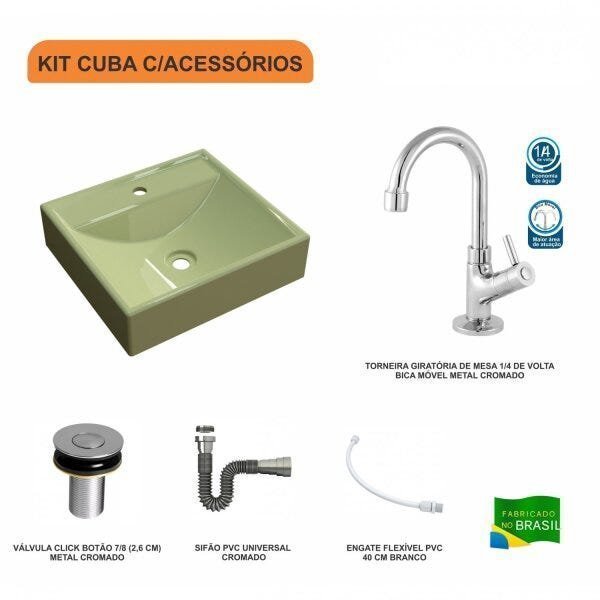 Kit Cuba Q39 com Torneira 1198 Metal e Válvula Click 1''B e Sifão Cromado e Flexível Compace - 3