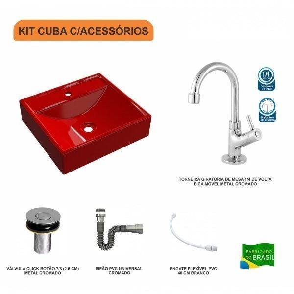 Kit Cuba Q39 com Torneira 1198 Metal e Válvula Click 1''B e Sifão Cromado e Flexível Compace - 3