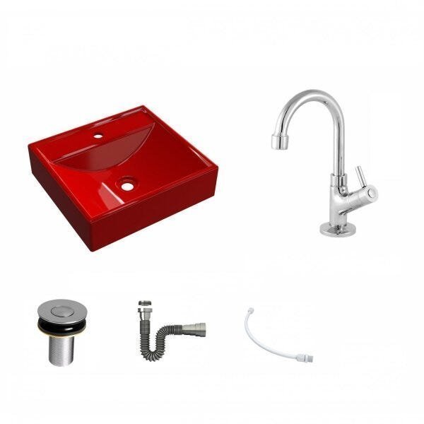 Kit Cuba Q39 com Torneira 1198 Metal e Válvula Click 1''B e Sifão Cromado e Flexível Compace - 2