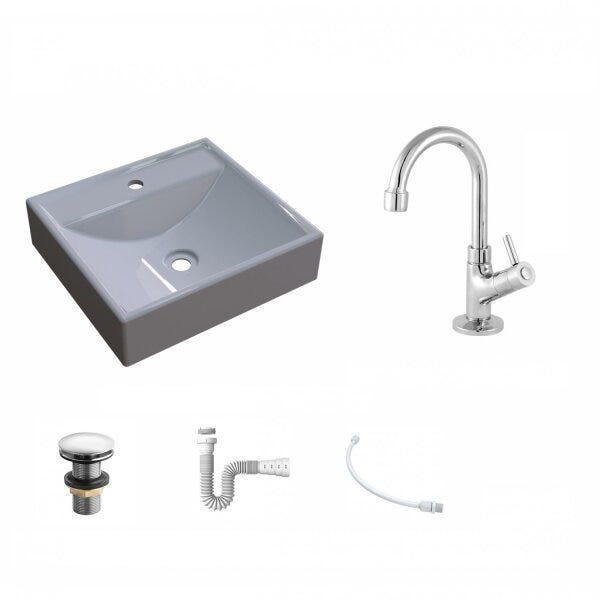 Kit Cuba Q39 com Torneira 1198 Metal e Válvula Click 1"G Sifão PVC e Flexível Compace - 2