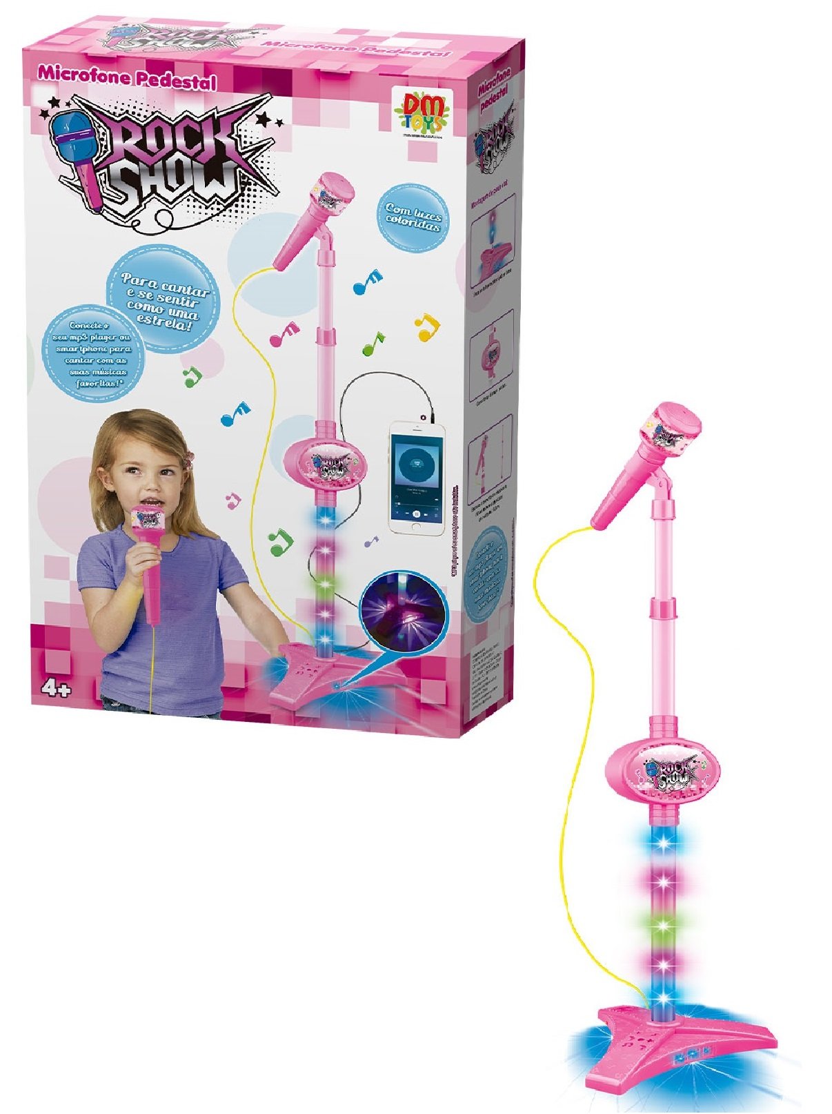 Brinquedo Microfone Pedestal Luzes Menina Rosa Infantil Show - 1
