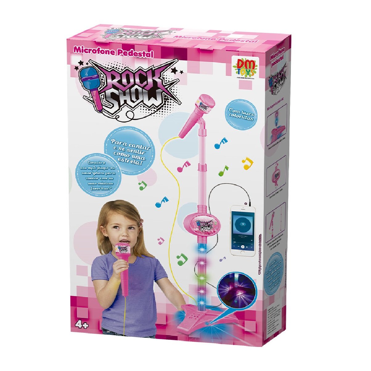 Brinquedo Microfone Pedestal Luzes Menina Rosa Infantil Show - 4