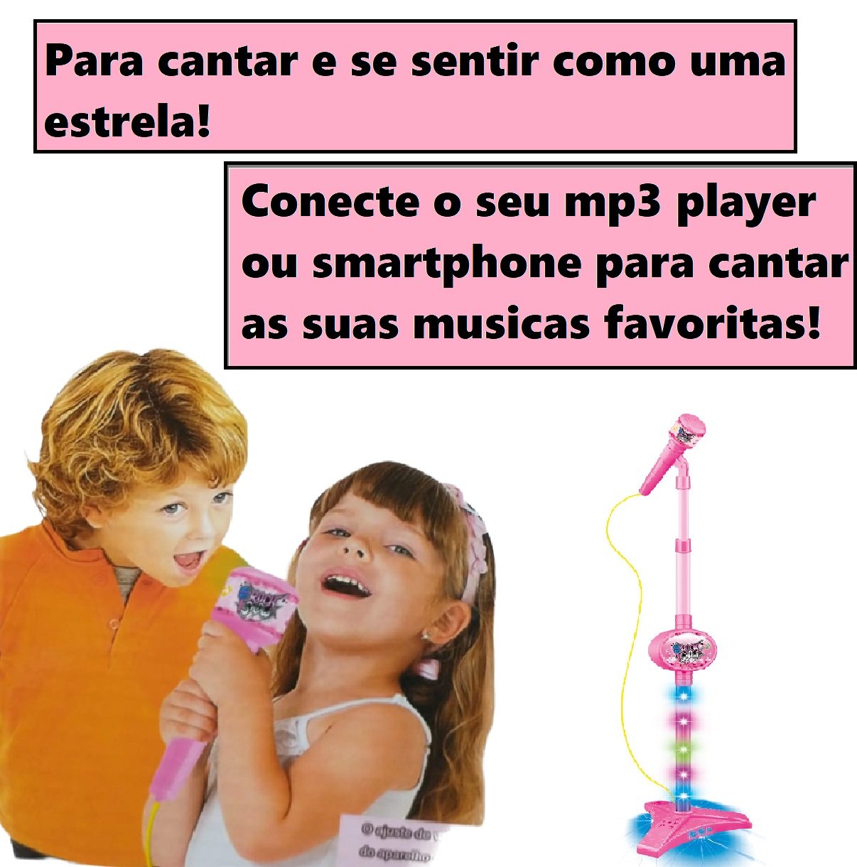 Brinquedo Microfone Pedestal Luzes Menina Rosa Infantil Show - 2
