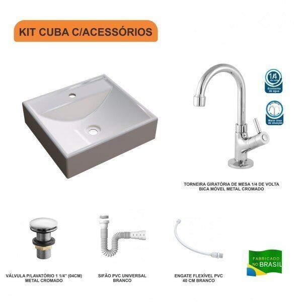 Kit Cuba Q39 com Torneira 1198 Metal e Válvula Click 1 1/2" Sifão PVC e Flexível Compace - 3