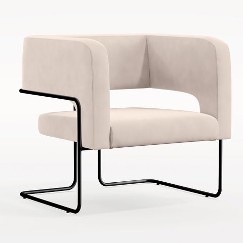 Poltrona Decorativa Scarlett D02 Base de Aço Preto Veludo Bege B-309 - Lyam Decor
