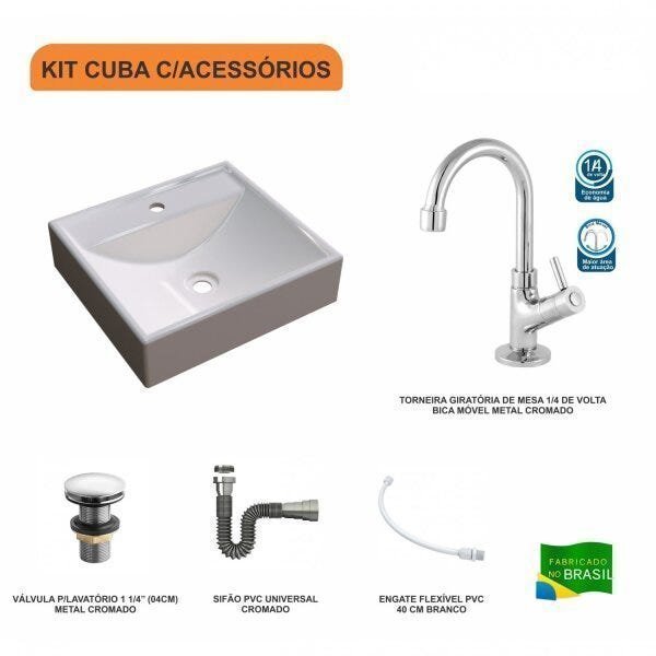 Kit Cuba Q39 com Torneira 1198 Metal e Válvula Click 1 1/2" Sifão Cromado e Flexível Compace - 3