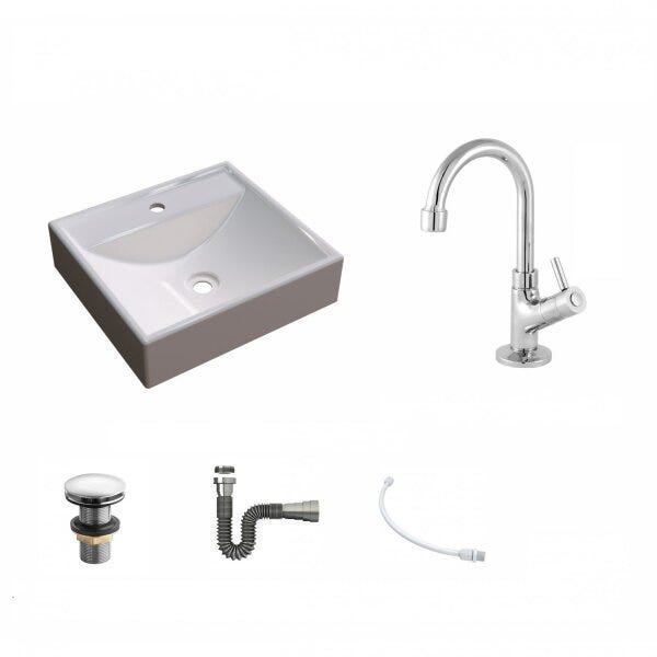 Kit Cuba Q39 com Torneira 1198 Metal e Válvula Click 1 1/2" Sifão Cromado e Flexível Compace - 2