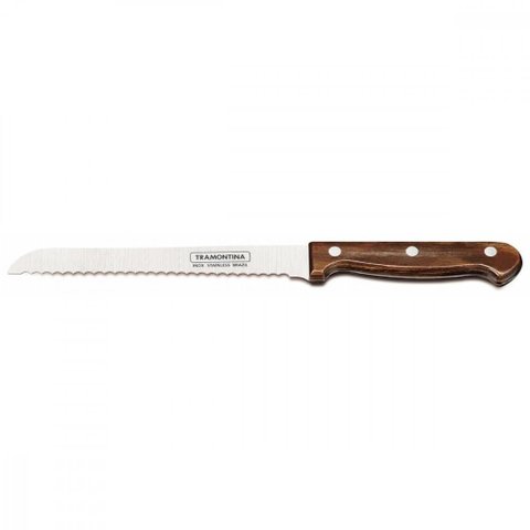 Faca para Pão Tramontina Polywood com Lamina em Aço Inox e Cabo de Madeira Castanho 7"