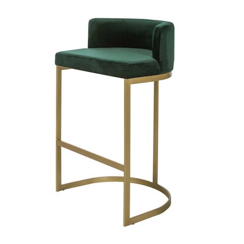 Banqueta Belly Alta Estofada Dourada em Tecido Suede Verde Elegante e Confortável 75cm