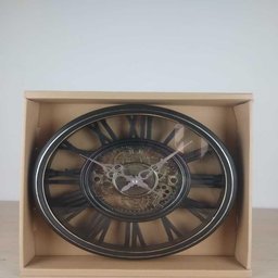 Relogio de Parede Industrial Rustico Estilo Madeira Design Vintage Romanos 30cm Decorativo - 3