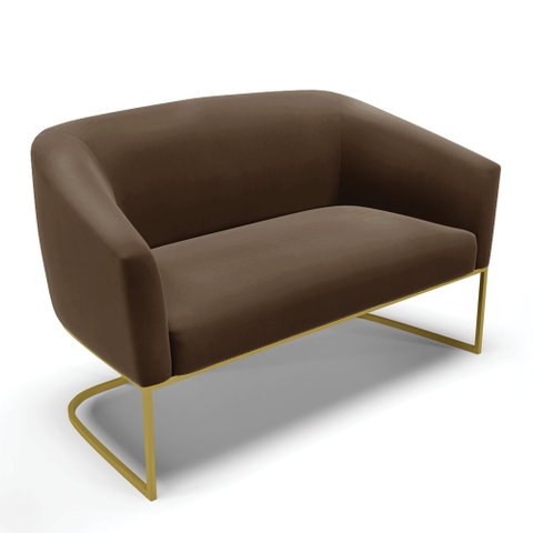 Sofá Namoradeira 2 Lugares Base Industrial Dourado Stella Suede Marrom D03 - D’Rossi