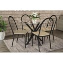 Ver imagem 1 de Conjunto: Mesa de Cozinha Volga c/ Tampo de Vidro 95cm + 4 Cadeiras Noruega Preto Fosco/Nude -