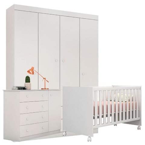 Jogo de Jogo de Quarto Infantil Old Clean MDF Roupeiro + Cômoda + Berço Mini Cama Americano