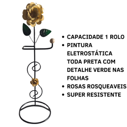 Suporte Porta Papel Higiênico 1 Rolo em Ferro de Chão Artesanal com Rosas:bege - 4