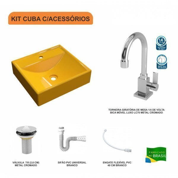 Kit Cuba Q39 com Torneira Luxo 1195 Metal 1 Pol. e Sifão PVC e Flexivel - 3