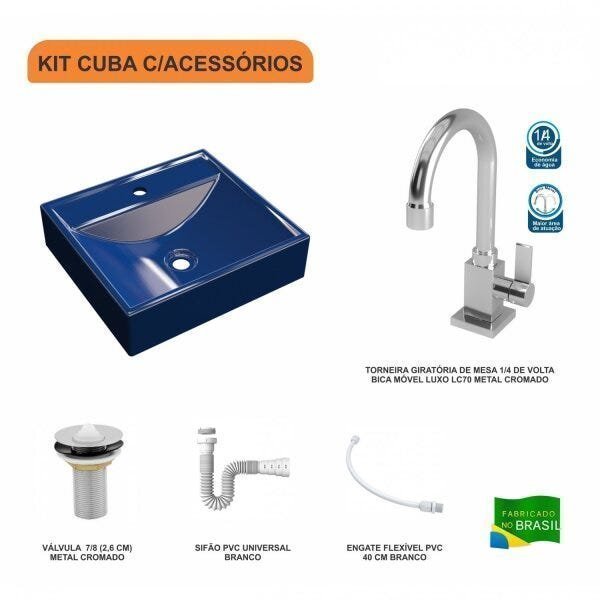 Kit Cuba Q39 com Torneira Luxo 1195 Metal 1 Pol. e Sifão PVC e Flexivel - 3