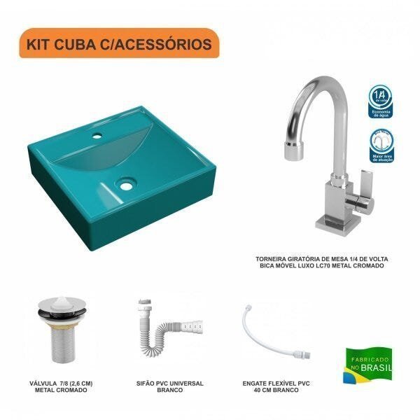 Kit Cuba Q39 com Torneira Luxo 1195 Metal 1 Pol. e Sifão PVC e Flexivel - 3