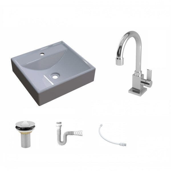 Kit Cuba Q39 com Torneira Luxo 1195 Metal 1 Pol. e Sifão PVC e Flexivel - 2