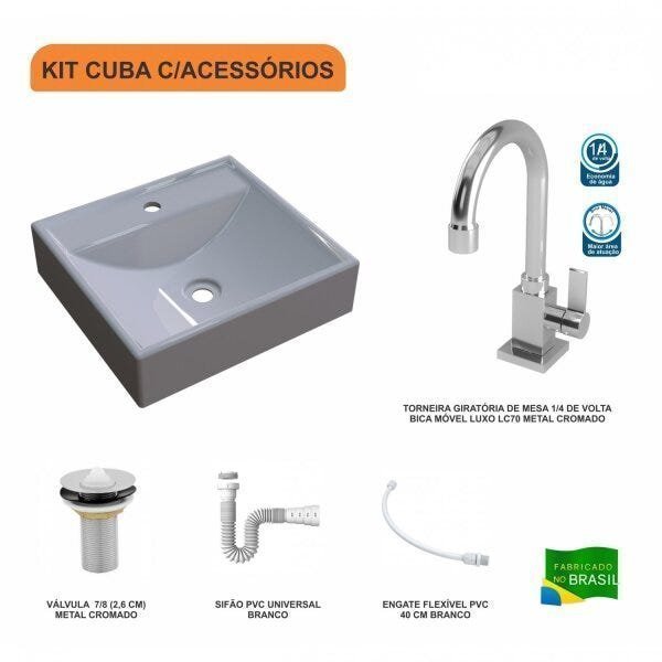 Kit Cuba Q39 com Torneira Luxo 1195 Metal 1 Pol. e Sifão PVC e Flexivel - 3