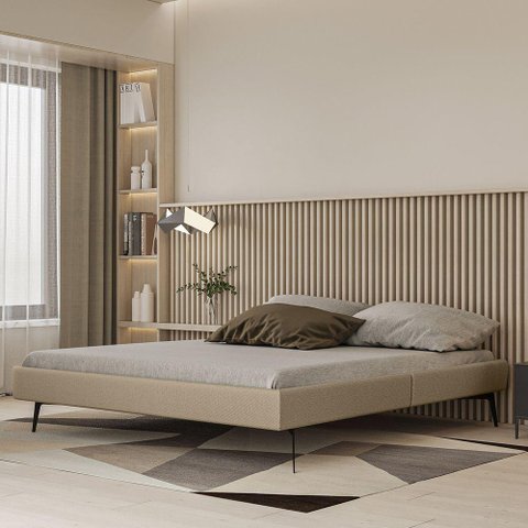 Base Bi Partida Slim Queen em Linho sem Cabeceira Skybox Cor Bege