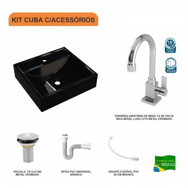 Kit Cuba Q39 com Torneira Luxo 1195 Metal 1 Pol. e Sifão PVC e Flexivel - 3