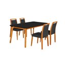 Ver imagem 1 de Mesa Jantar Luxo Jade 160x90cm Preto com 4 Cadeiras Estofadas Veludo Preto Base Madeira Maciça Mel