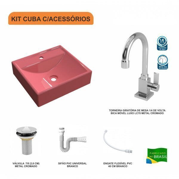 Kit Cuba Q39 com Torneira Luxo 1195 Metal 1 Pol. e Sifão PVC e Flexivel - 3