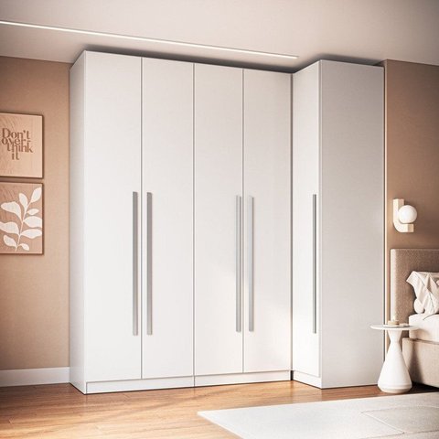 Guarda Roupa Modulado 100% MDF 2 Peças com Canto Reto 5 Portas Integrato Branco