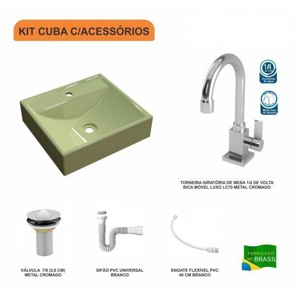 Kit Cuba Q39 com Torneira Luxo 1195 Metal 1 Pol. e Sifão PVC e Flexivel - 3