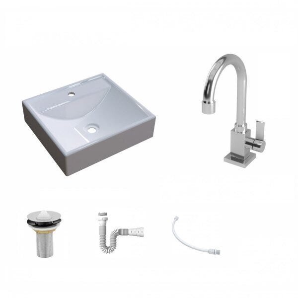 Kit Cuba Q39 com Torneira Luxo 1195 Metal 1 Pol. e Sifão PVC e Flexivel - 2