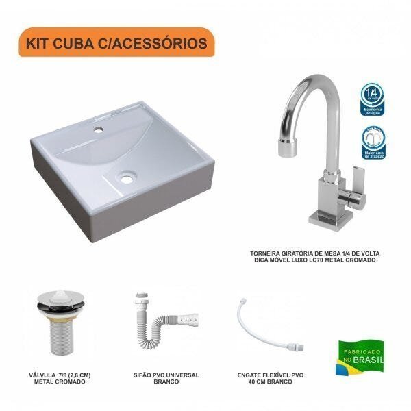 Kit Cuba Q39 com Torneira Luxo 1195 Metal 1 Pol. e Sifão PVC e Flexivel - 3
