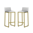 Ver imagem 1 de Kit2 Banquetas Alta Dani Reforçada Decorativa Balcão Bancada Cozinha Bar Base Dourada Courino Branco