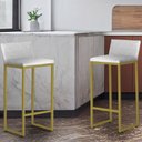 Ver imagem 2 de Kit2 Banquetas Alta Dani Reforçada Decorativa Balcão Bancada Cozinha Bar Base Dourada Courino Branco