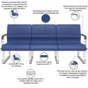 Ver imagem 3 de Cadeira Longarina 3 Lugares Recepção com Braço Pés Cromado Lev P03 Vinil Azul - Lyam Decor