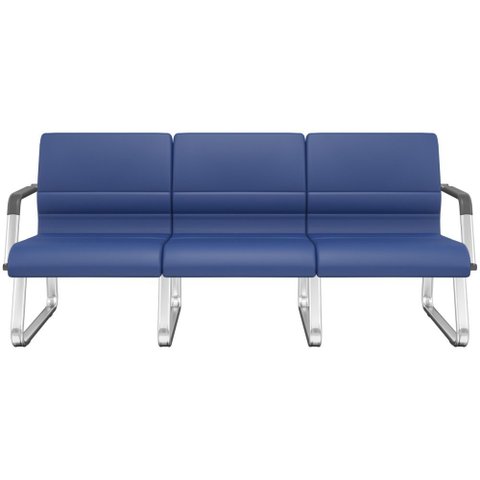 Cadeira Longarina 3 Lugares Recepção com Braço Pés Cromado Lev P03 Vinil Azul - Lyam Decor