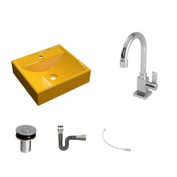 Kit Cuba Q39 com Torneira Luxo 1195 Metal Válvula Click 1"B Pol. e Sifão Cromado e Flexível Compace - 2