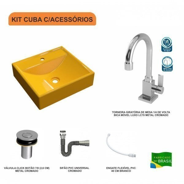 Kit Cuba Q39 com Torneira Luxo 1195 Metal Válvula Click 1"B Pol. e Sifão Cromado e Flexível Compace - 3