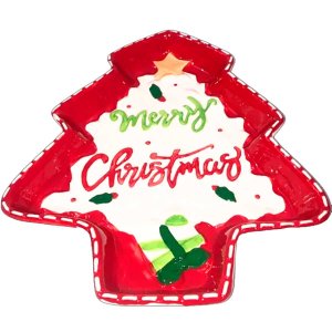 Petisqueira Ceramica Arvore Natal Merry Christmas 26x22x3,5cm