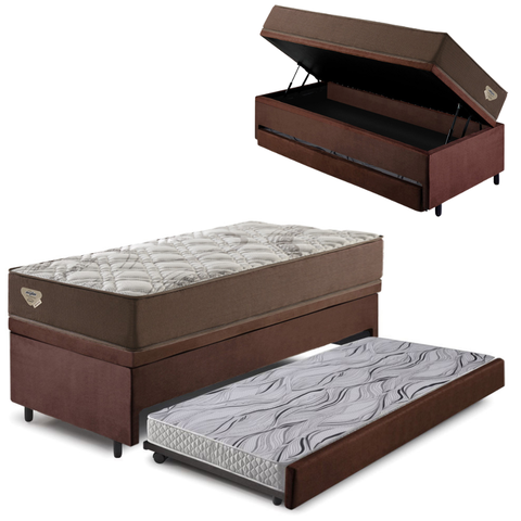 Bicama Box Baú Viúva com Suede Marrom 120x203 com Colchão Relax Adorabile Molas Ensacadas Ecoflex