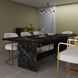Mesa de Jantar Grande Tampo Estilo Marmore Cozinha e Varanda Área Gourmet Estrutura Robusta - 3