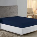 Ver imagem 1 de Lençol com Elástico Casal Nobre Viúva 1 Peça 30cm de Altura Malha 100% Algodão - Azul-marinho