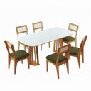 Ver imagem 3 de Conjunto de Mesa Oval com 6 Cadeiras 100% MDF com Encosto Telado Bolonha Verde/Freijó/Off White