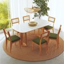 Ver imagem 1 de Conjunto de Mesa Oval com 6 Cadeiras 100% MDF com Encosto Telado Bolonha Verde/Freijó/Off White