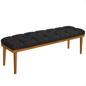 Recamier Calçadeira Apolo Linho Preto Solteiro 1,00m Base Madeira Pés Palito