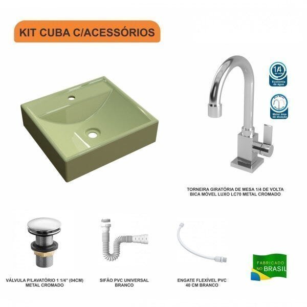 Kit Cuba Q39 com Torneira Luxo 1195 Metal e Válvula Click 1 1/2 e Sifão PVC e Flexível Compace - 3