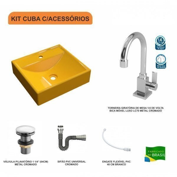 Kit Cuba Q39 com Torneira Luxo 1195 Metal e Válvula Click 1 1/2 e Sifão Cromado e Flexível Compace - 3