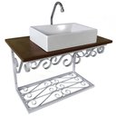 Ver imagem 5 de Bancada Branca em Ferro e Madeira para Pia de Banheiro Provençal Libertas Rosas Artesanato Bancada R