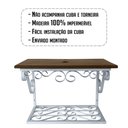 Ver imagem 3 de Bancada Branca em Ferro e Madeira para Pia de Banheiro Provençal Libertas Rosas Artesanato Bancada R