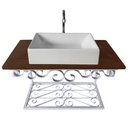 Ver imagem 6 de Bancada Branca em Ferro e Madeira para Pia de Banheiro Provençal Libertas Rosas Artesanato Bancada R