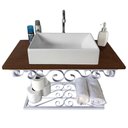 Ver imagem 7 de Bancada Branca em Ferro e Madeira para Pia de Banheiro Provençal Libertas Rosas Artesanato Bancada R